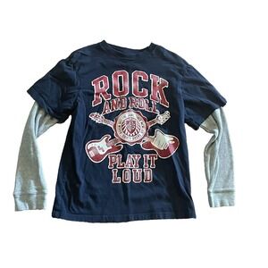 GAP T-Shirt Boys Youth Long Sleeve L (10) Rock And Roll Kickin Out the Jams Blue
